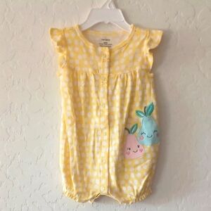 Carter's Yellow Polka Dot Baby Romper with Fruit Design Size 6 Months
